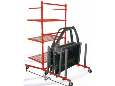 Body shop rack with 3 shelves + panel cart for car body parts and panels