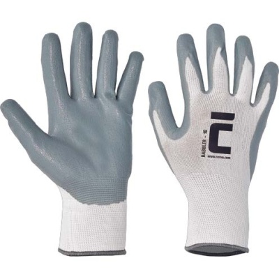 Gants en nylon blanc, paume nitrile gris