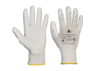 Guantes, poliéster blanco, recubierto blanco con PU en palma